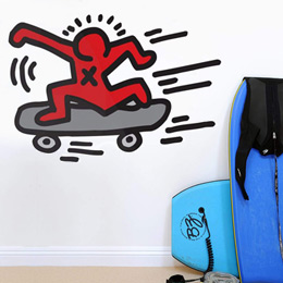 Sticker muraux Skater par Keith Haring - Sticker muraux gants indits & officiels!