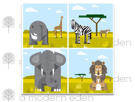 Stickers Muraux et stickers deco Puzzle Safari chez stickboutik.com