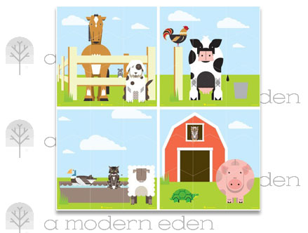 Stickers Muraux et stickers deco Puzzle Ferme chez stickboutik.com