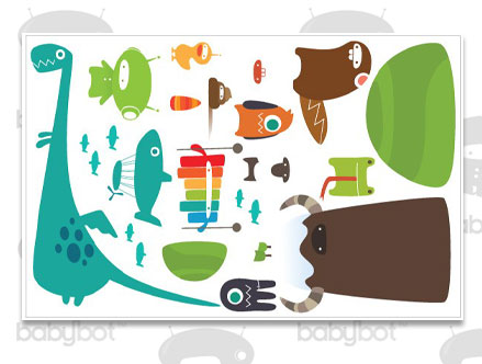 BotLand Robots  - Kids Wall Stickers  BabyBot: Sticker / Wall Decal Outline